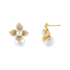 Gold CZ Pearl Flower Stud Earring - Adina Eden's Jewels