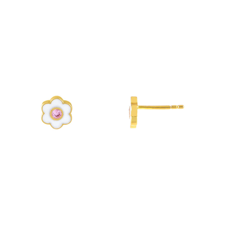 Sapphire Pink Enamel Pink Flower Stud Earring - Adina Eden's Jewels
