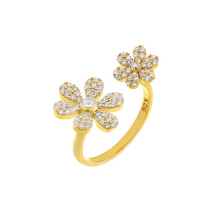 Gold CZ Double Flower Ring - Adina Eden's Jewels