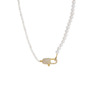 Pearl White Multi Pearl Pave Clasp Necklace - Adina Eden's Jewels