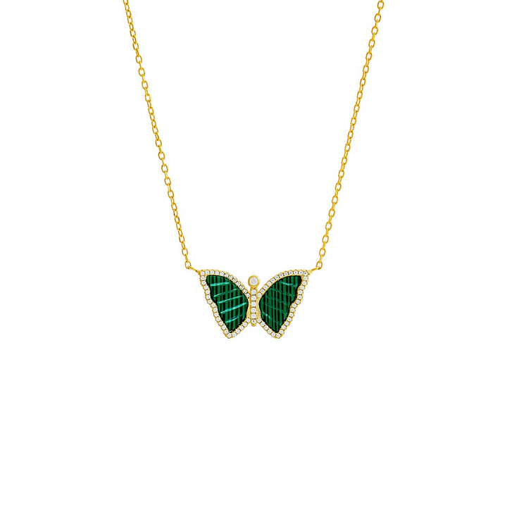 Malachite Pavé Butterfly Colored Stone Necklace - Adina Eden's Jewels