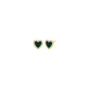 Malachite / Pair Colored Stone Pavé Heart Stud Earring - Adina Eden's Jewels