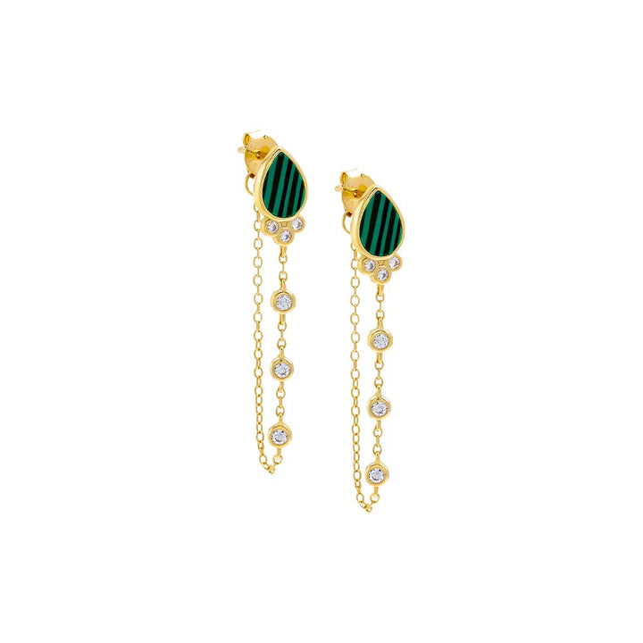 Malachite / Pair Colored Stone Front Back Drop Stud Earring - Adina Eden's Jewels