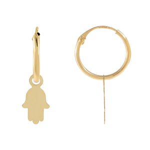 14K Gold Solid Hamsa Hoop Earring 14K - Adina Eden's Jewels
