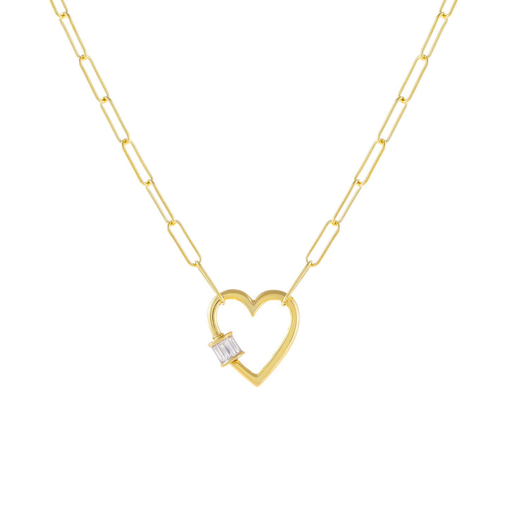 Gold Baguette Heart Toggle Oval Link Necklace - Adina Eden's Jewels