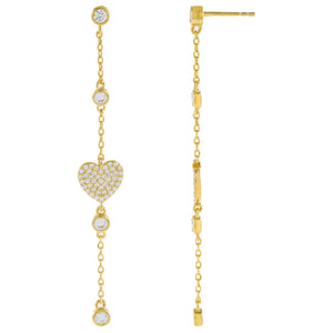 Gold CZ Heart Drop Stud Earring - Adina Eden's Jewels