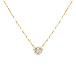 Gold Baguette CZ Heart Necklace - Adina Eden's Jewels