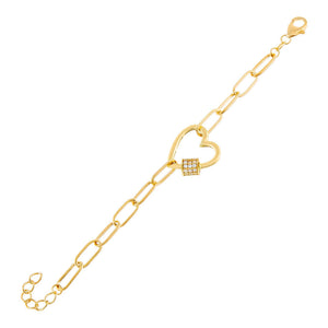 Gold Pavé Heart Toggle Link Bracelet - Adina Eden's Jewels