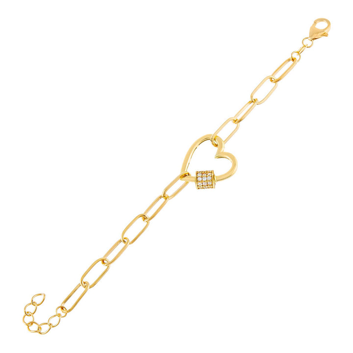 Gold Pavé Heart Toggle Link Bracelet - Adina Eden's Jewels