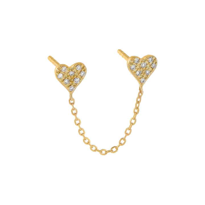 14K Gold / Single Diamond Pavé Mini Heart Chain Stud Earring 14K - Adina Eden's Jewels