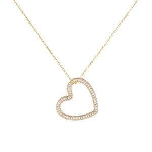 Gold Pavé Open Heart Charm Necklace - Adina Eden's Jewels