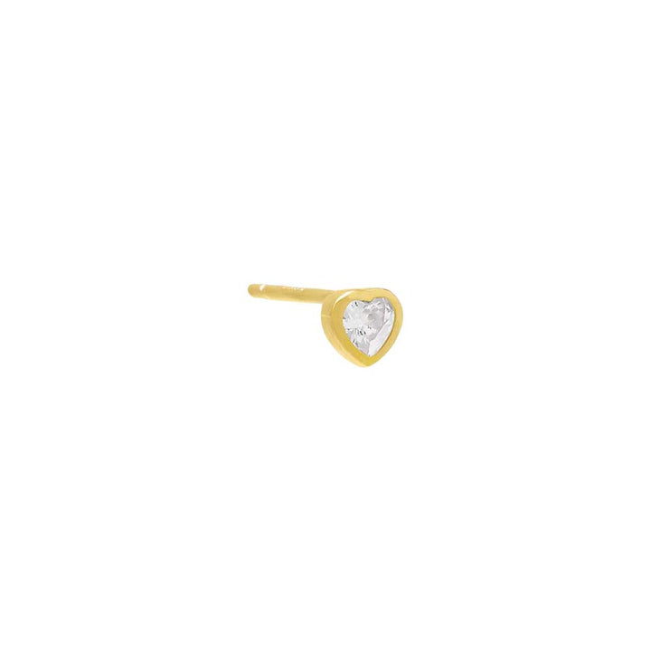 Gold / Single / 3MM Heart Bezel Solitaire Stud Earring - Adina Eden's Jewels