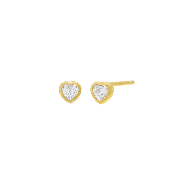 Gold / Pair / 3MM Heart Bezel Solitaire Stud Earring - Adina Eden's Jewels