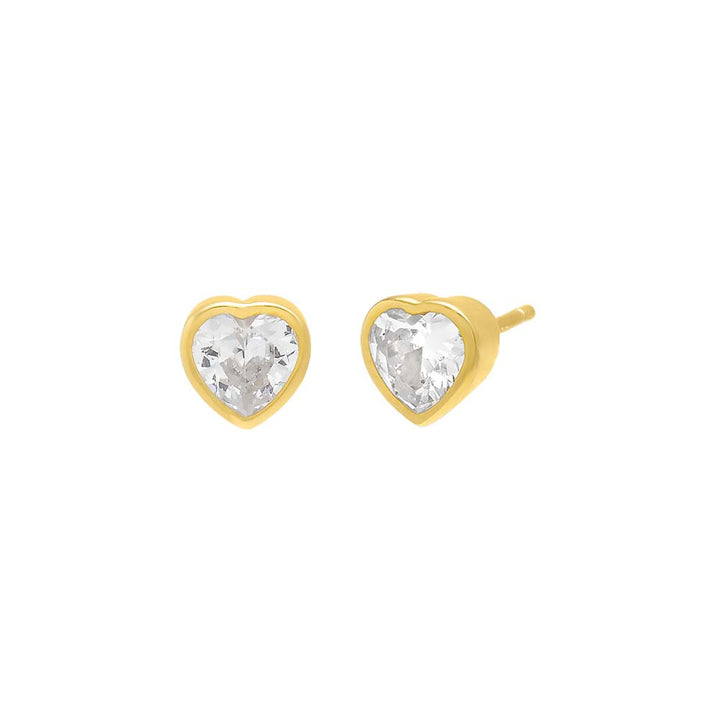 Gold / Pair / 5MM Heart Bezel Solitaire Stud Earring - Adina Eden's Jewels