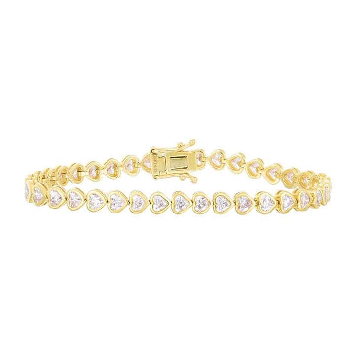 Gold / Heart / 4MM Heart Bezel-Set Tennis Bracelet - Adina Eden's Jewels
