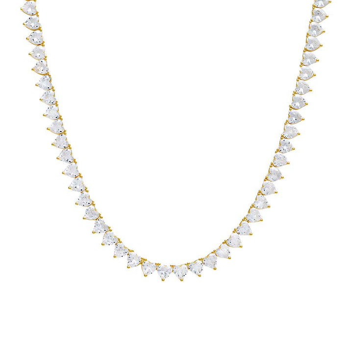Gold / 16" Heart Tennis Necklace - Adina Eden's Jewels