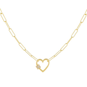 Gold Pavé Heart Toggle Oval Link Necklace - Adina Eden's Jewels