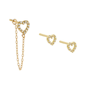14K Gold CZ Open Heart Earring Combo Set 14K - Adina Eden's Jewels