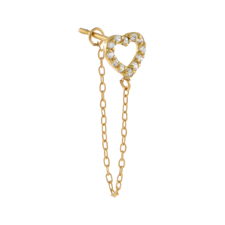 14K Gold / Single CZ Open Heart Chain Stud Earring 14K - Adina Eden's Jewels