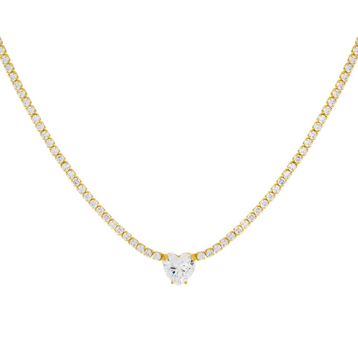 Gold CZ Heart Stone Tennis Necklace - Adina Eden's Jewels
