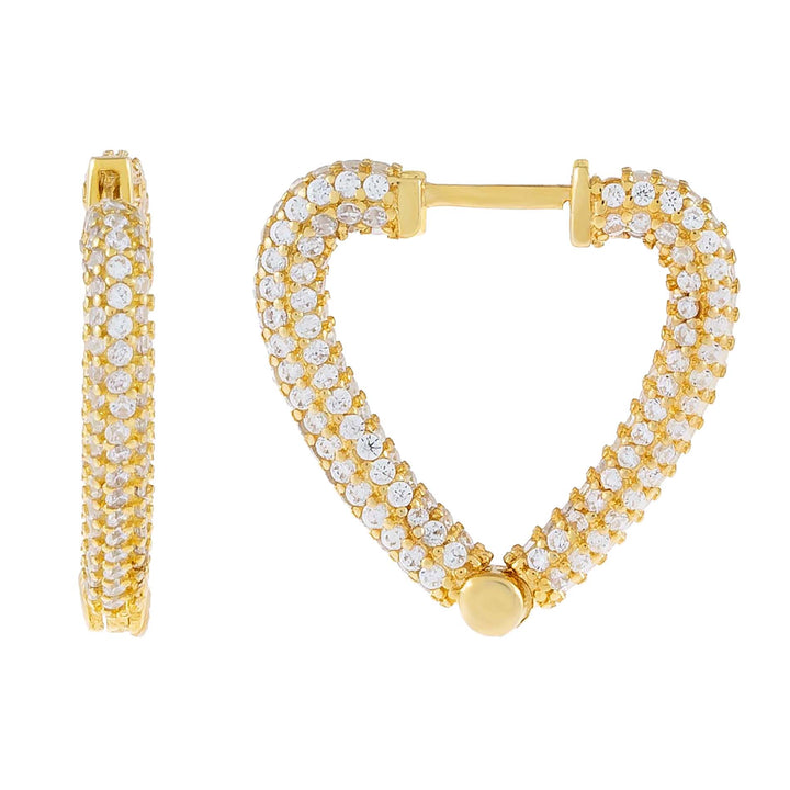 Gold / 30 MM Pavé Open Heart Hoop Earring - Adina Eden's Jewels