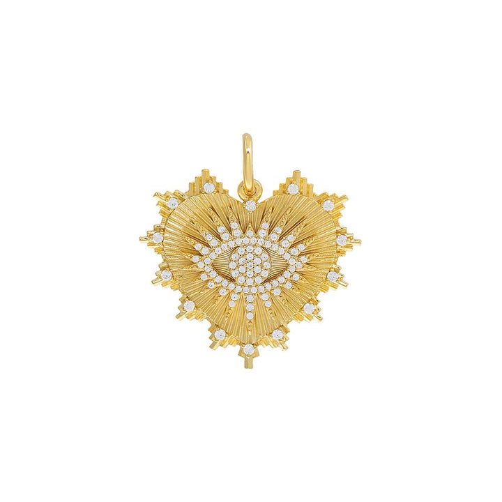 Gold Pave Evil Eye Heart Medallion Necklace Charm - Adina Eden's Jewels