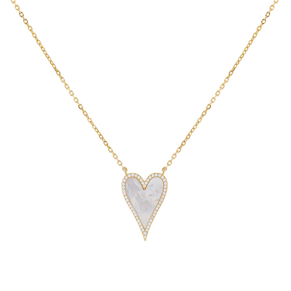 Pearl White Elongated Pavé Heart Necklace - Adina Eden's Jewels