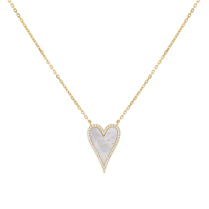 Pearl White Elongated Pavé Heart Necklace - Adina Eden's Jewels