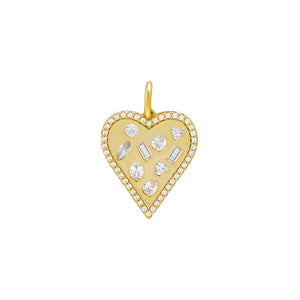 Gold / Elongated CZ Bezel Multishape Heart Necklace Charm - Adina Eden's Jewels