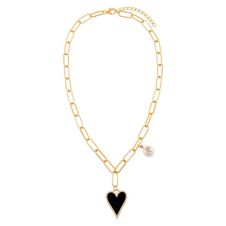  Heart X Pearl Charm Paperclip Necklace - Adina Eden's Jewels
