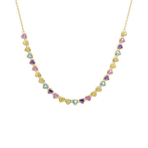 Multi-Color Pastel Bezel Hearts Tennis Necklace - Adina Eden's Jewels