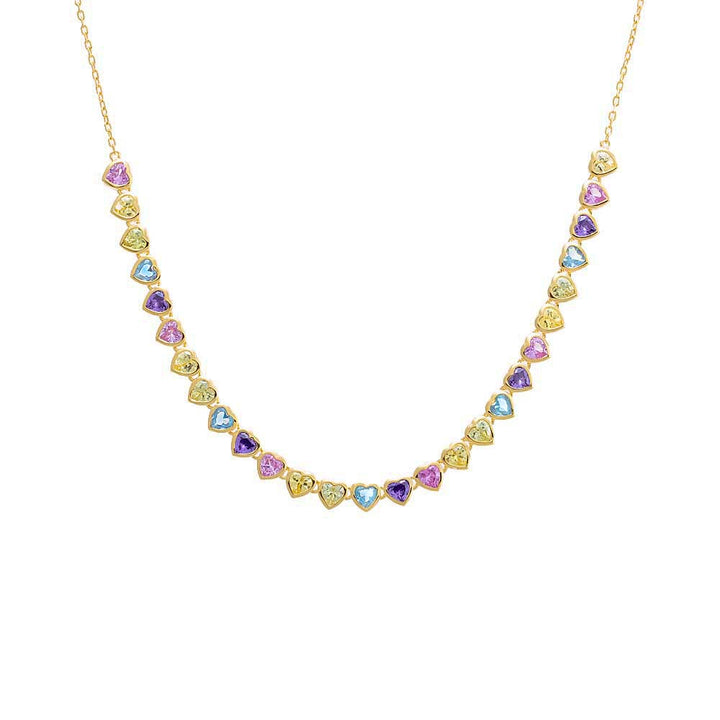 Multi-Color Colored Bezel Hearts Tennis Necklace - Adina Eden's Jewels