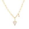 Gold / Mother of Pearl Heart X Pearl Charm Paperclip Necklace - Adina Eden's Jewels