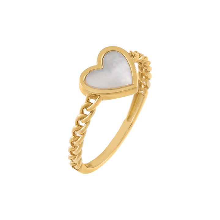 Pearl White / 6 Mother of Pearl Heart X Cuban Ring 14K - Adina Eden's Jewels
