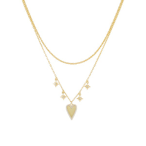 Gold CZ Heart X Starburst Double Chain Necklace - Adina Eden's Jewels
