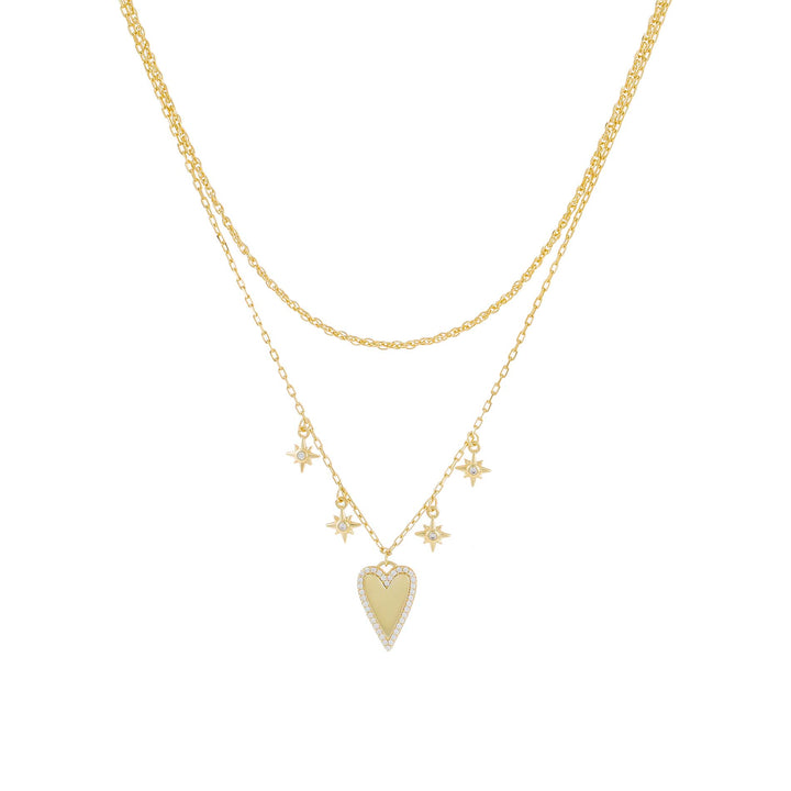 Gold CZ Heart X Starburst Double Chain Necklace - Adina Eden's Jewels