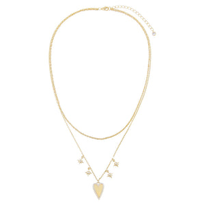  CZ Heart X Starburst Double Chain Necklace - Adina Eden's Jewels