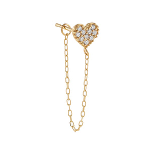 14K Gold / Single Pavé Heart Chain Stud Earring 14K - Adina Eden's Jewels