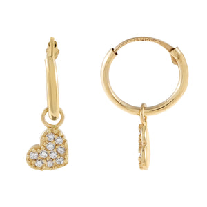 14K Gold CZ Heart Hoop Earring 14K - Adina Eden's Jewels