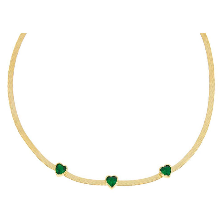 Emerald Green Heart x Herringbone Necklace - Adina Eden's Jewels