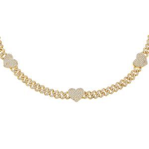 Gold Pavé Heart Chain Link Choker - Adina Eden's Jewels