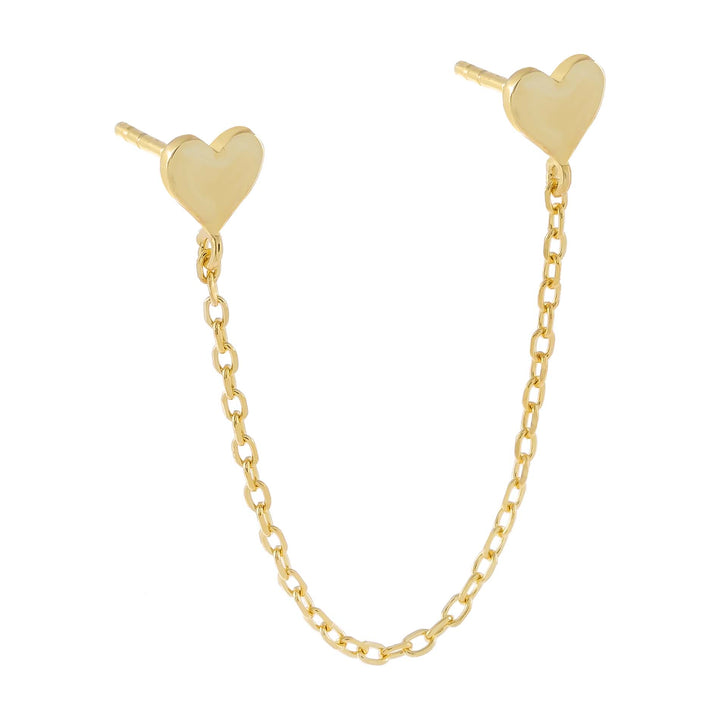 Gold Engraved Double Heart Chain Stud Earring - Adina Eden's Jewels