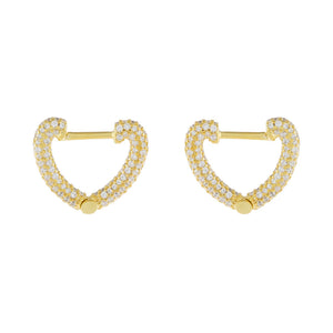 Gold Mini Pavé Open Heart Huggie Earring - Adina Eden's Jewels