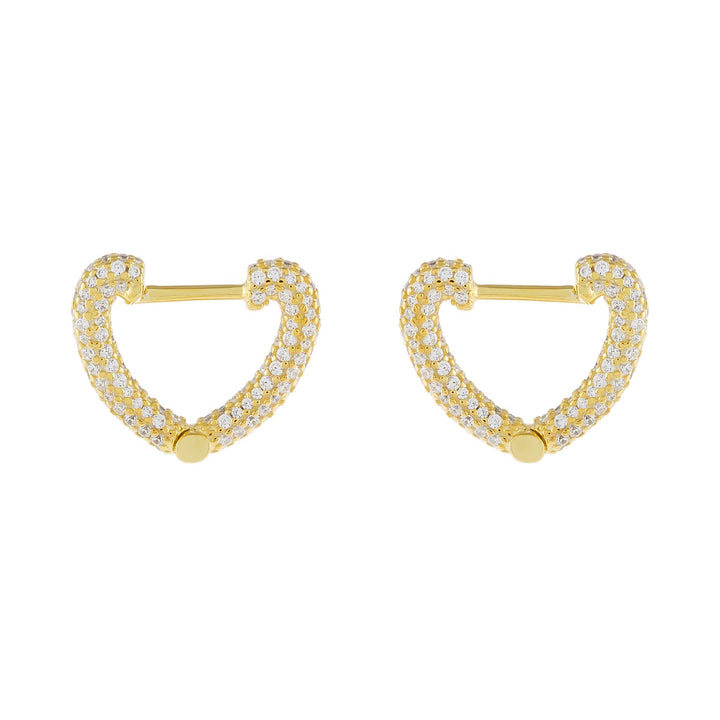 Gold Mini Pavé Open Heart Huggie Earring - Adina Eden's Jewels