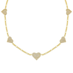 Gold Pavé Multi Heart Figaro Choker - Adina Eden's Jewels