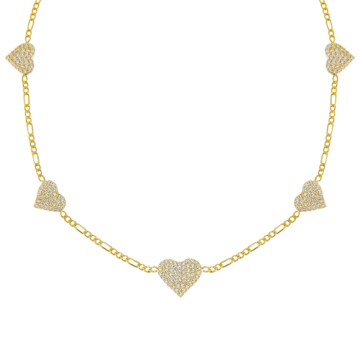 Gold Pavé Multi Heart Figaro Choker - Adina Eden's Jewels