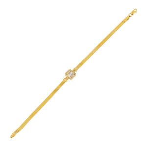 14K Gold CZ Illusion Baguette Herringbone Bracelet 14K - Adina Eden's Jewels