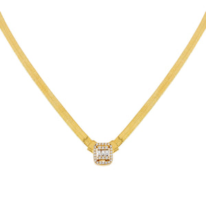 14K Gold CZ Illusion Baguette Herringbone Necklace 14K - Adina Eden's Jewels