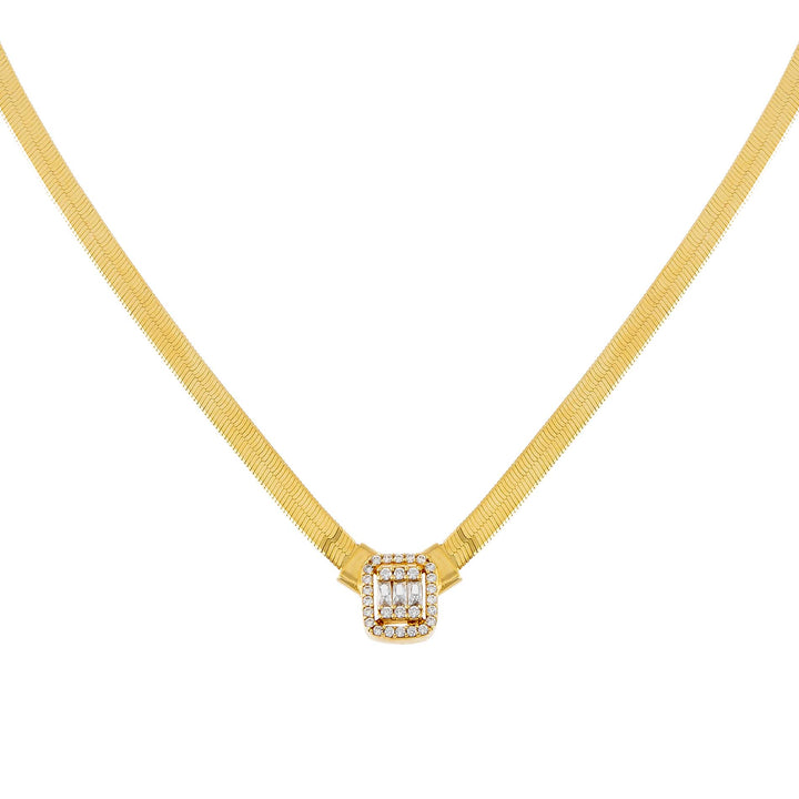 14K Gold CZ Illusion Baguette Herringbone Necklace 14K - Adina Eden's Jewels