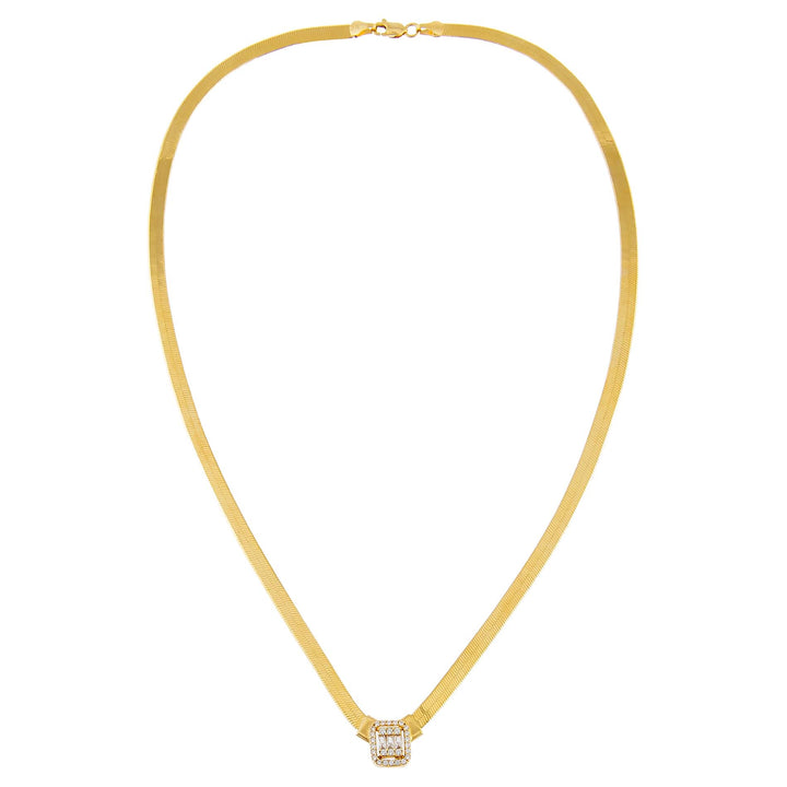  CZ Illusion Baguette Herringbone Necklace 14K - Adina Eden's Jewels